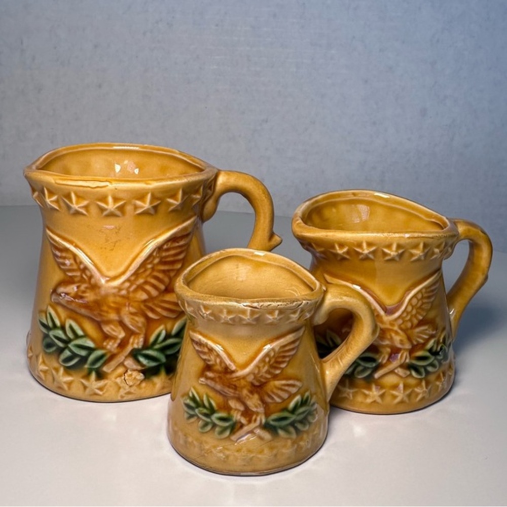 Yellow Ceramic Pitcher Set with Eagle Design